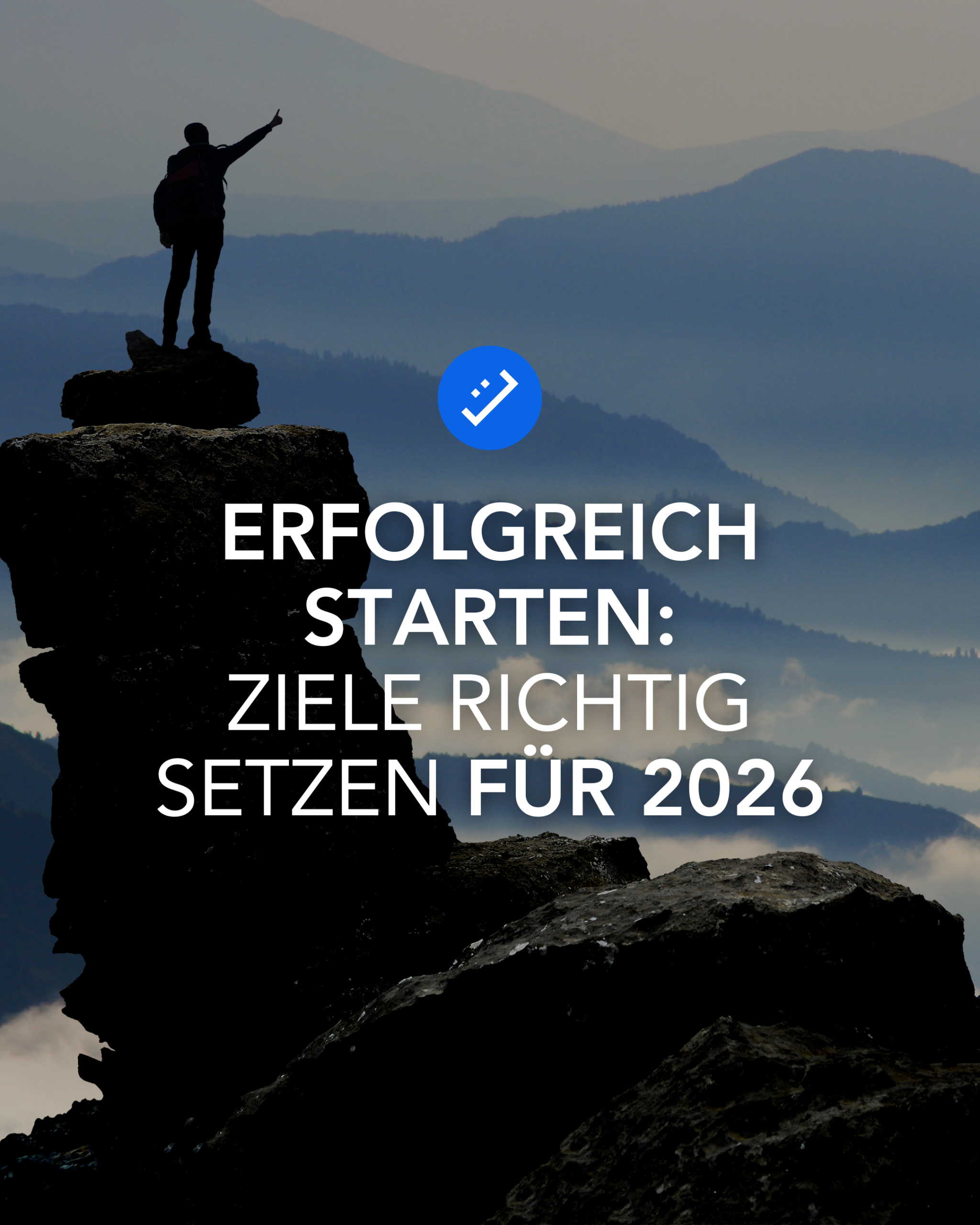 Text auf Bild. Auf dem Bild ist ein Mesch auf einem hohen Stein stehend zu sehen.